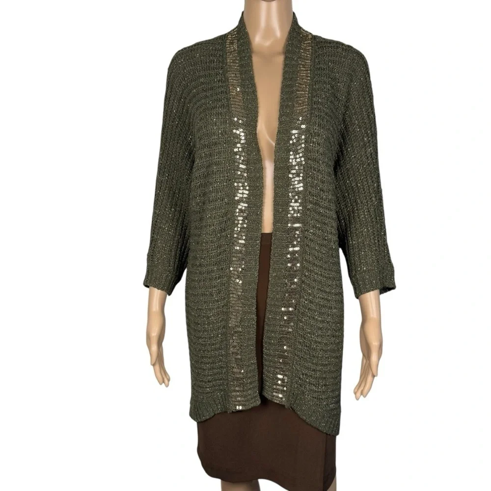 NWT New $109 Chico's Knit Sequin Trim Cardigan Size 1 US M